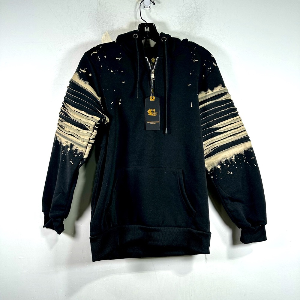 Tailored Recreation Fleece 1/2 Zip Splatter Hoodie, Men's Size S - Black